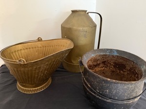 lot 204A image: Metal Witches Caldron, Water Can, & FirewoodAsh Bucket