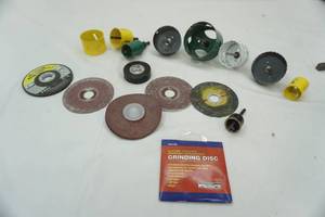 lot 192 image: hole cutting blades, sandpaper, tape