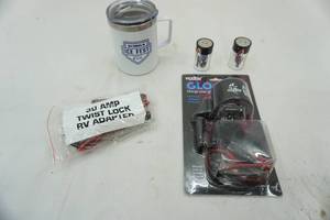 lot 242 image: Vexilar Glo-Ring, 30 amp twist lock RV adapter and more