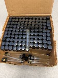 Box of Automatic Machine Made Screw Cap Vials, 1 Dram, Long Style, 60x12mm Mercer Glass