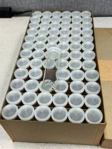 lot 19 image: 72 - Mercer Glass Shell Vials With Polyethylene Closures Twelve Dram - 29 x 94mm