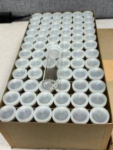 lot 20 image: 72 - Mercer Glass Shell Vials With Polyethylene Closures Twelve Dram - 29 x 94mm