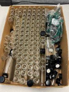 lot 28 image: Box of assorted Shell Vial Tubes With Screw Caps (Most have caps)