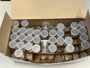 lot 85 image: 34 Box of Disposable Graduated Blood Cell Counter Vials With Snap Caps