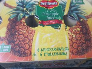 lot 305 image: 12- 6 oz DelMonte 100% Pineapple Ju...
