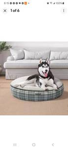 lot 42 image: Kirkland Signature 40 Round Nest Pet Bed  Grey (New) Sold online for $75