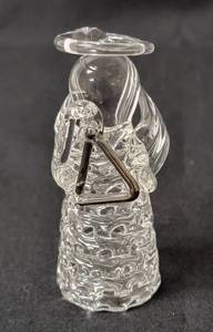 lot 81 image: 1991 Triangle - Carberry Angel   (Unsure if a stick for the triangle may be missing from hand- have no picture for reference)   (Glass Blown by Edward Carberry of Marshall Minnesota)    Approx. 3 tall