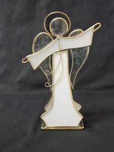 lot 127 image: 24K Gold Plated.  House of Glass StainedSlag Glass Angel Figurine .  Vintage from the 80s.  Approx. 8 to 10 tall