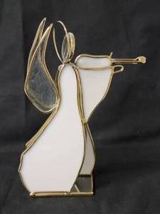 lot 128 image: 24K Gold Plated.  House of Glass StainedSlag Glass Angel Figurine .  Vintage from the 80s. Approx. 8 to 10 tall