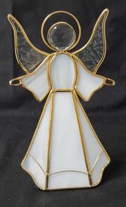 lot 130 image: 24K Gold Plated.  House of Glass StainedSlag Glass Angel Figurine .  Vintage from the 80s.  Approx. 8 to 10 tall