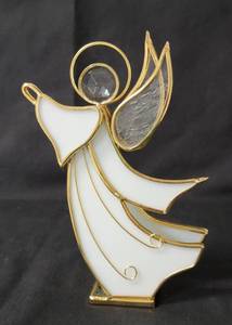 lot 132 image: 24K Gold Plated.  House of Glass StainedSlag Glass Angel Figurine .  Vintage from the 80s.  Approx. 8 to 10 tall