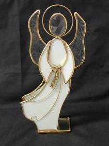 lot 134 image: 24K Gold Plated.  House of Glass StainedSlag Glass Angel Figurine .  Vintage from the 80s.  &nbspApprox. 8 to 10 tall