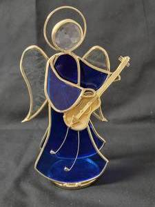 lot 135 image: 24K Gold Plated.  House of Glass StainedSlag Glass Angel Figurine (Blue Angel-1985)    &nbspApprox. 8 tall