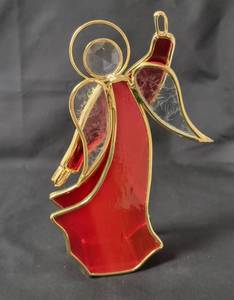 lot 136 image: 24K Gold Plated.  House of Glass StainedSlag Glass Angel Figurine .  (Red Angel-1985)  &nbspApprox. 8 tall