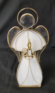 lot 137 image: 24K Gold Plated.  House of Glass StainedSlag Glass Angel Figurine .  Vintage from the 80s.  Approx. 8 to 10 tall