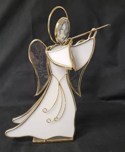 lot 139 image: 24K Gold Plated.  House of Glass StainedSlag Glass Angel Figurine .  Vintage from the 80s.  Approx. 8 to 10 tall