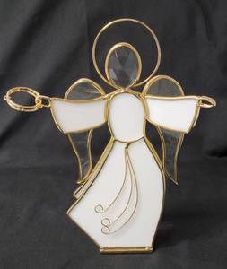 lot 140 image: 24K Gold Plated.  House of Glass StainedSlag Glass Angel Figurine .  Vintage from the 80s.  Approx. 8 to 10 tall