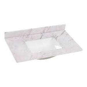lot 1 image: Home Decorators Collection 37 in. W x 22 in. D Engineered Solid Surface White Rectangular Single Sink Vanity Top in Silver Ash Customer Returns See Pictures