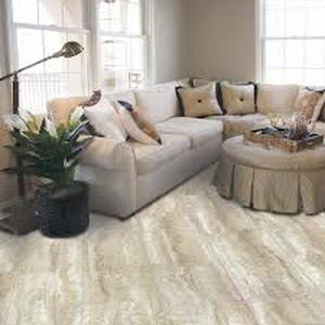 lot 37 image: Pallet of TrafficMaster Light Grey Travertine 4 MIL x 12 in. W x 24 in. L Peel and Stick Water Resistant Vinyl Tile Flooring (20 sqftcase) Customer Returns See Pictures