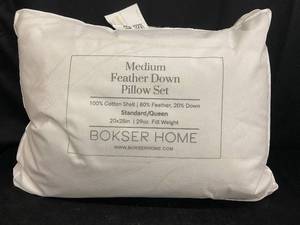lot 31 image: Bokser Home Medium Feather Down Pillow Set - StandardQueen