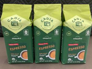 lot 2 image: Set of 3 Cadia Organic Whole Bean Espresso 10 oz Bags