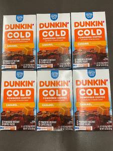 lot 19 image: Set of 6 Dunkin Cold Caramel Powdered Instant Coffee Packs