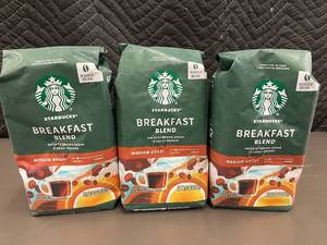 lot 22 image: Lot of 3 Starbucks Breakfast Blend Whole Bean Coffee Bags