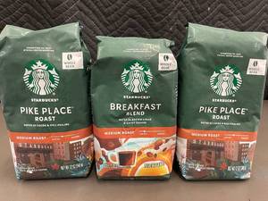 lot 54 image: Collection of Starbucks Medium Roast Whole Bean Coffee Pike Place and Breakfast Blend