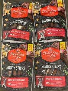lot 133 image: Set of 4 Chicken Soup for the Soul Savory Sticks Dog Treats 5oz