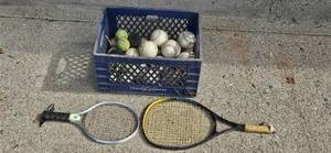 lot 39 image: Lot of Tennis Rackets and Baseballs Set