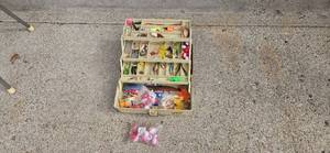lot 42 image: Vintage Plano Tackle Box with Assorted Fishing Lures and Accessories