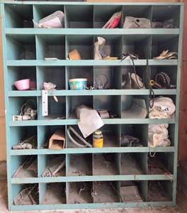 lot 49 image: Used Industrial Metal Storage Organizer with Assorted Hardware