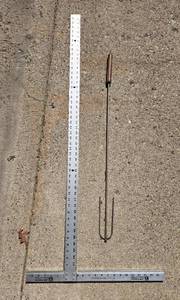 lot 82 image: Long Metal L Square and Barbecue Fork with Wooden Handle