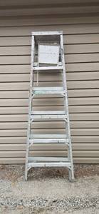lot 97 image: Aluminum Step Ladder with Safety Instructions