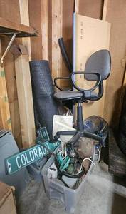 lot 170 image: Mixed Lot of Office Chair, Street Signs, and Assorted Tools