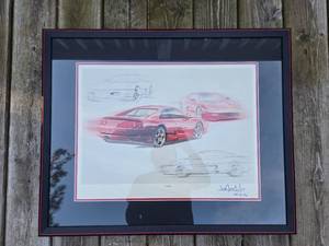 lot 179 image: Framed Ferrari F355 Concept Drawing Signed by Designer