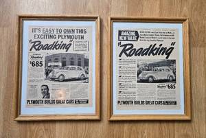 lot 192 image: Pair of Framed Vintage Plymouth Roadking Car Advertisements