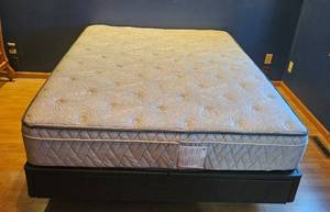 lot 201 image: Queen Size Mattress with Box Spring and Frame