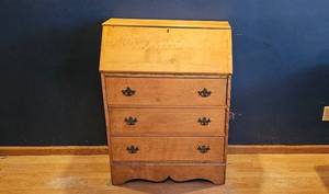 lot 204 image: Vintage Wooden Secretary Desk with Fold-Out Writing Surface