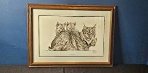 lot 206 image: Limited Edition Framed Print Lynx Mother and Kittens by Guy Coheleach