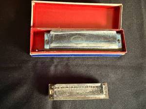 lot 225 image: Vintage M. Hohner Marine Band Chromatic Harmonica with Case
