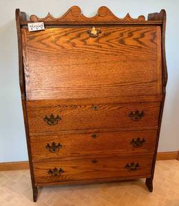 lot 233 image: Vintage Wooden Secretary Desk with Drawers