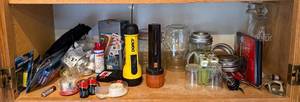 lot 236 image: Collection of Household Essentials including Flashlights, Batteries, and Glassware