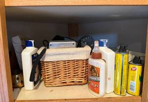 lot 238 image: Lot of Household Supplies and Memorex Cassette Recorder with Chargers