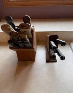 lot 251 image: Set of Two Wooden Knife Blocks with Assorted Knives