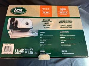 lot 268 image: LEM Belt-Driven Food Slicer with Serrated Stainless-Steel Blade