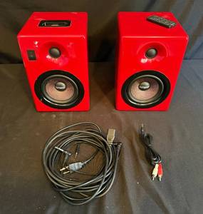 lot 289 image: Set of Earthquake Sound IQ-52 Red Studio Monitors with Cables and Remote