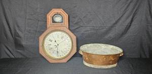lot 307 image: Vintage Wall Clock and Antique Metal Basin