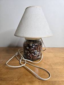 lot 334 image: Unique Table Lamp with Stone-Filled Base and Fabric Shade