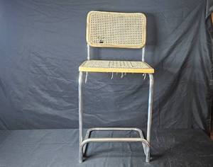 lot 339 image: Vintage Cantilever Bar Stool with Rattan Seat and Backrest